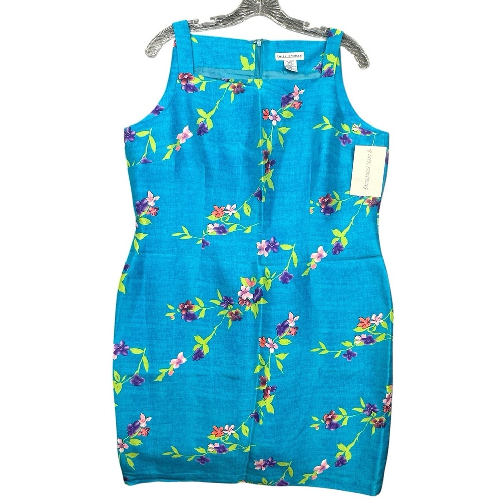 Emily‎ Spencer Hawaiian 100% Silk Floral Sheath Dress 14P Petite Sleeveless NWT